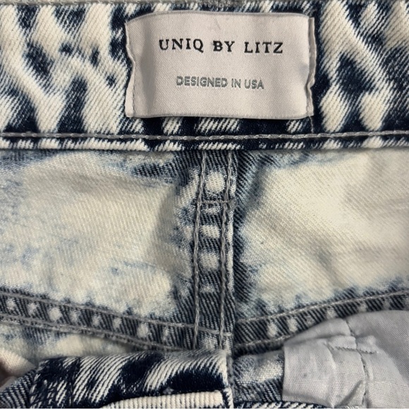 Uniq By Litz Bandana Red/Blue Acid Washed Strait Leg Distressed Jeans Size 27 - Picture 3 of 4